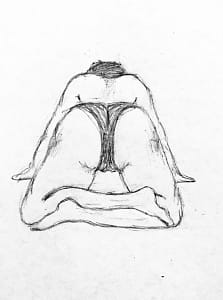 Sketch of a woman wearing black knickers on all fours, seen from rear